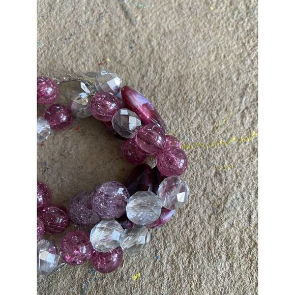 Stretch Bracelet Sparkle Metallic Purple Pink Silver Faceted Beaded - Picture 3 of 5